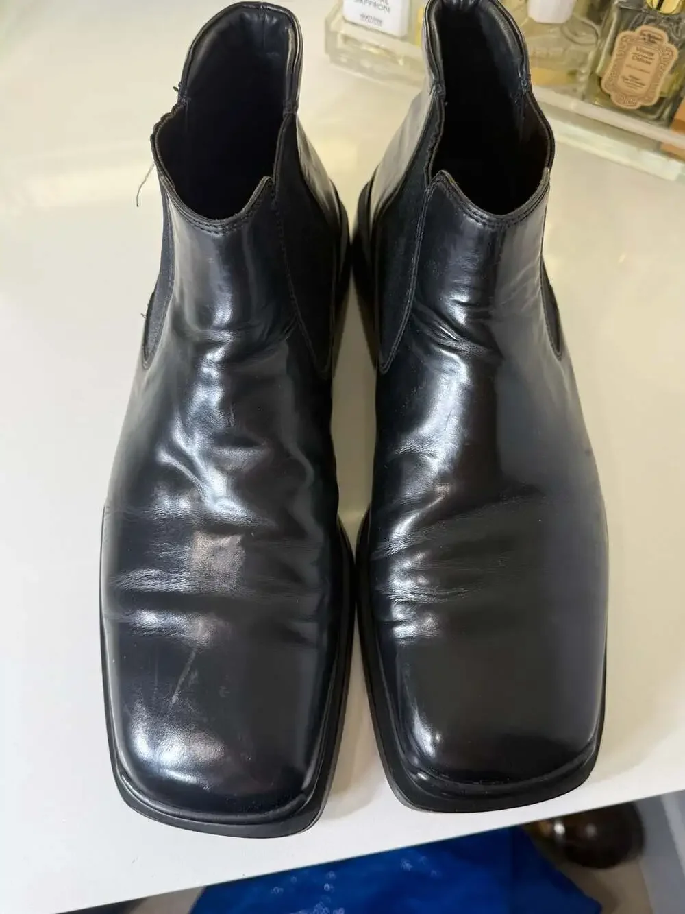 Prada Brushed Leather Square Toe Chelsea Boots Sz 12